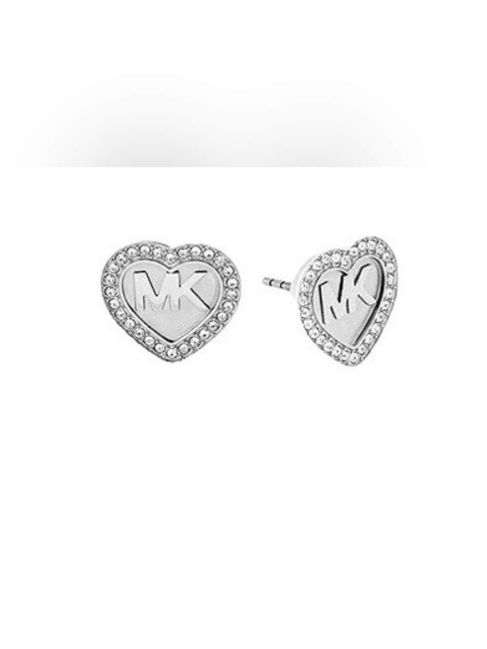 NEW MICHAEL KORS SILVER TONE CRYSTAL PAVE,STUD HEART SHAPE EARRINGS MKJ6260